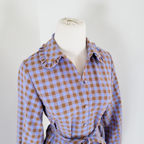 Vintage Periwinkle and Brown Checkered Mini Dress - Picture 6 of 14